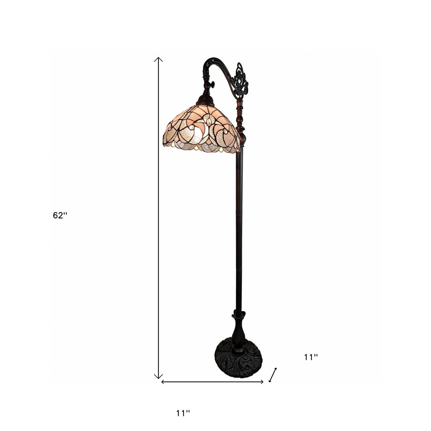 62" Brown Traditional Shaped Floor Lamp With White Stained Glass Bowl Shade