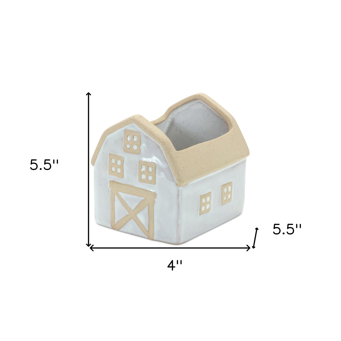 Set of Two 4" Beige Porcelain Rectangular Pot Planter