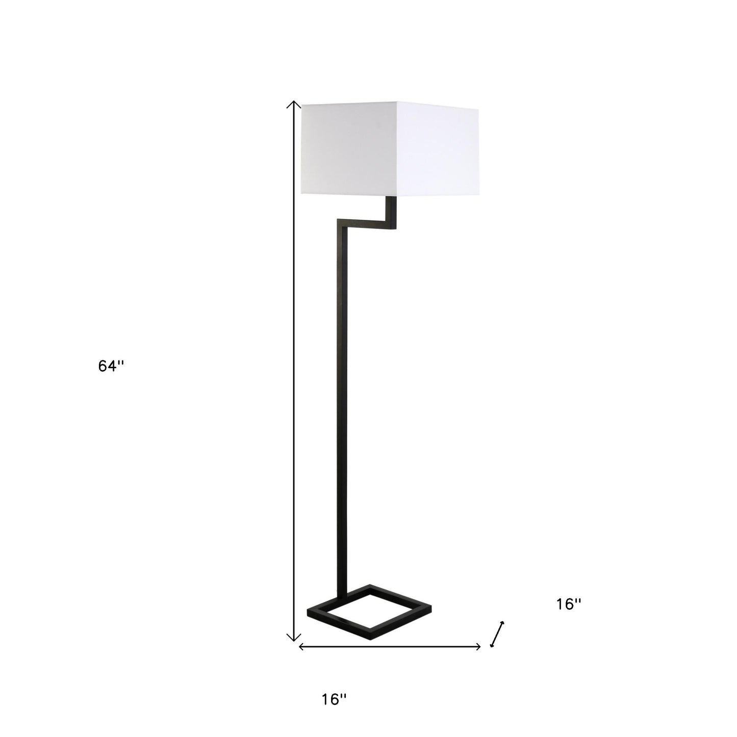 64" Black Floor Lamp With White Frosted Glass Rectangular Shade