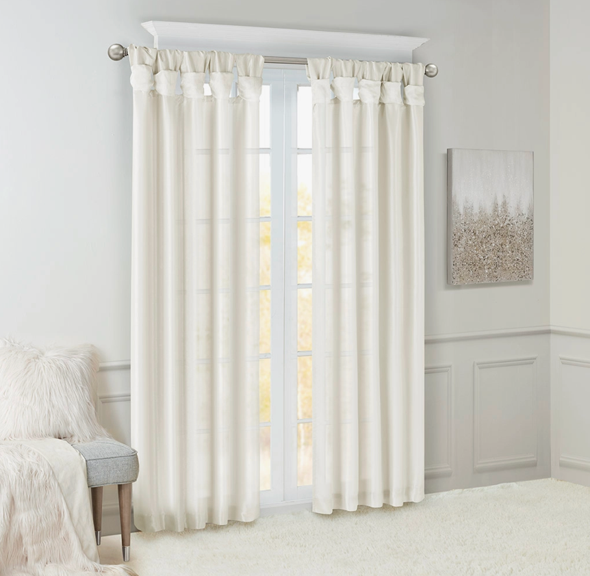 Twist Tab Silky Window Curtain, White