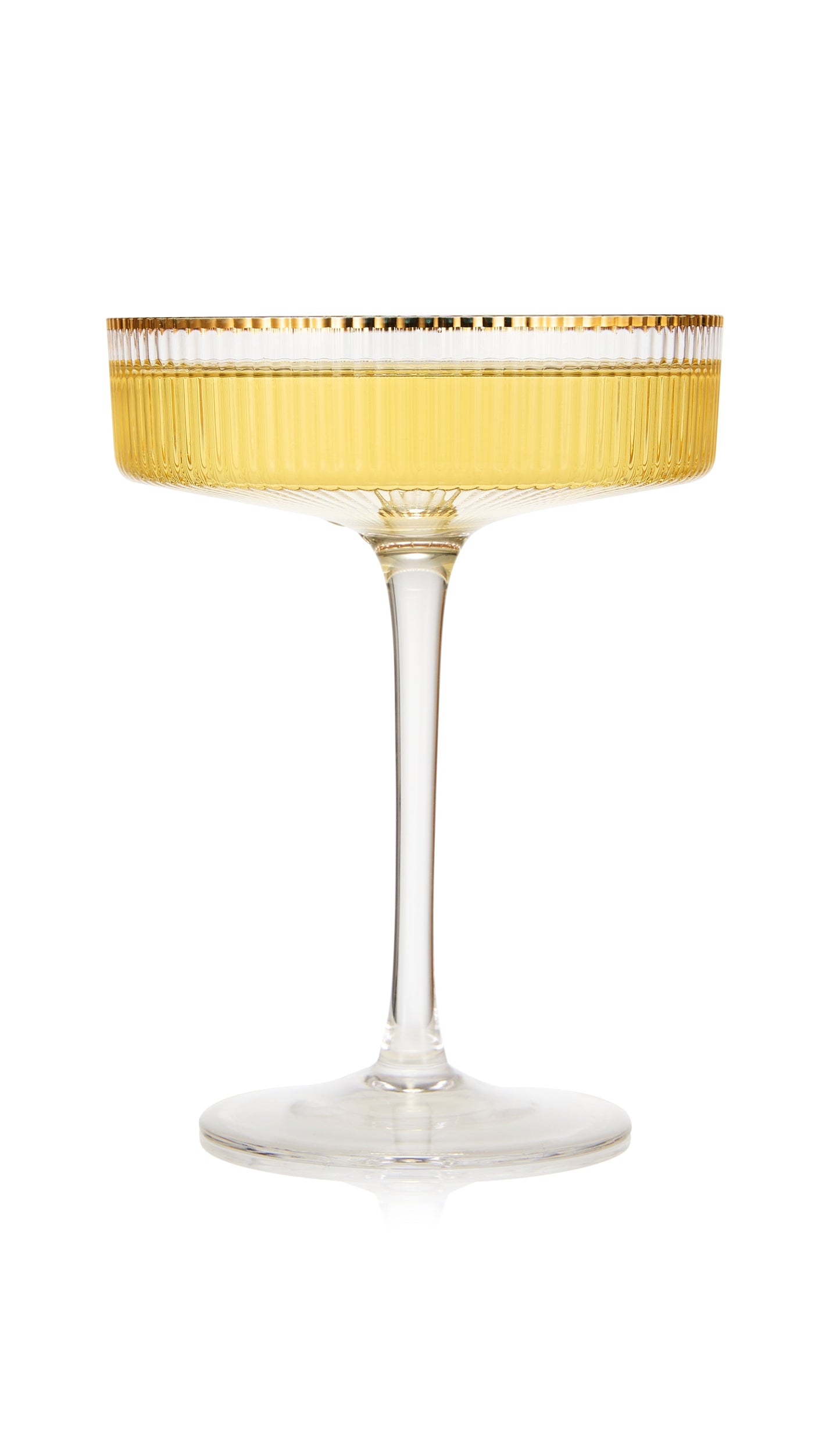 Ribbed Coupe Cocktail Glasses With Gold Rim 8 oz | Set of 2 | Classic Manhattan Glasses For Cocktails, Champagne Coupe, Ripple Coupe Glasses, Art Deco Gatsby Vintage, Crystal with Stems-4