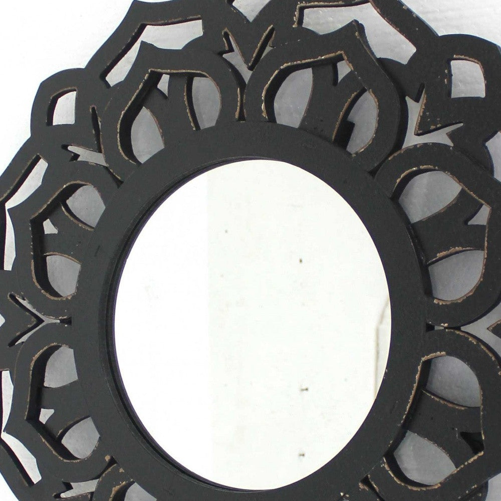 23.75 x 23.75 Black Traditional Lotus - Wall Mirror-4
