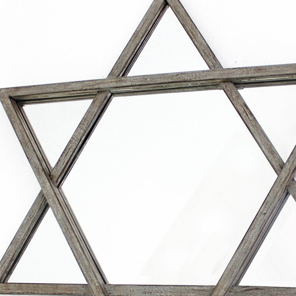 26 x 30 x 2 Silver Rustic Hexagram Wooden - Cosmetic Mirror-4