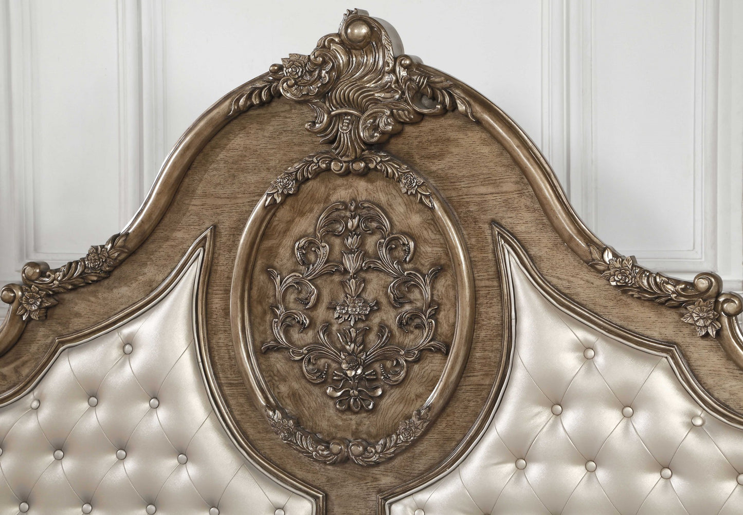 73" X 89" X 76" PU Vintage Oak Wood Upholstery Queen Bed-2