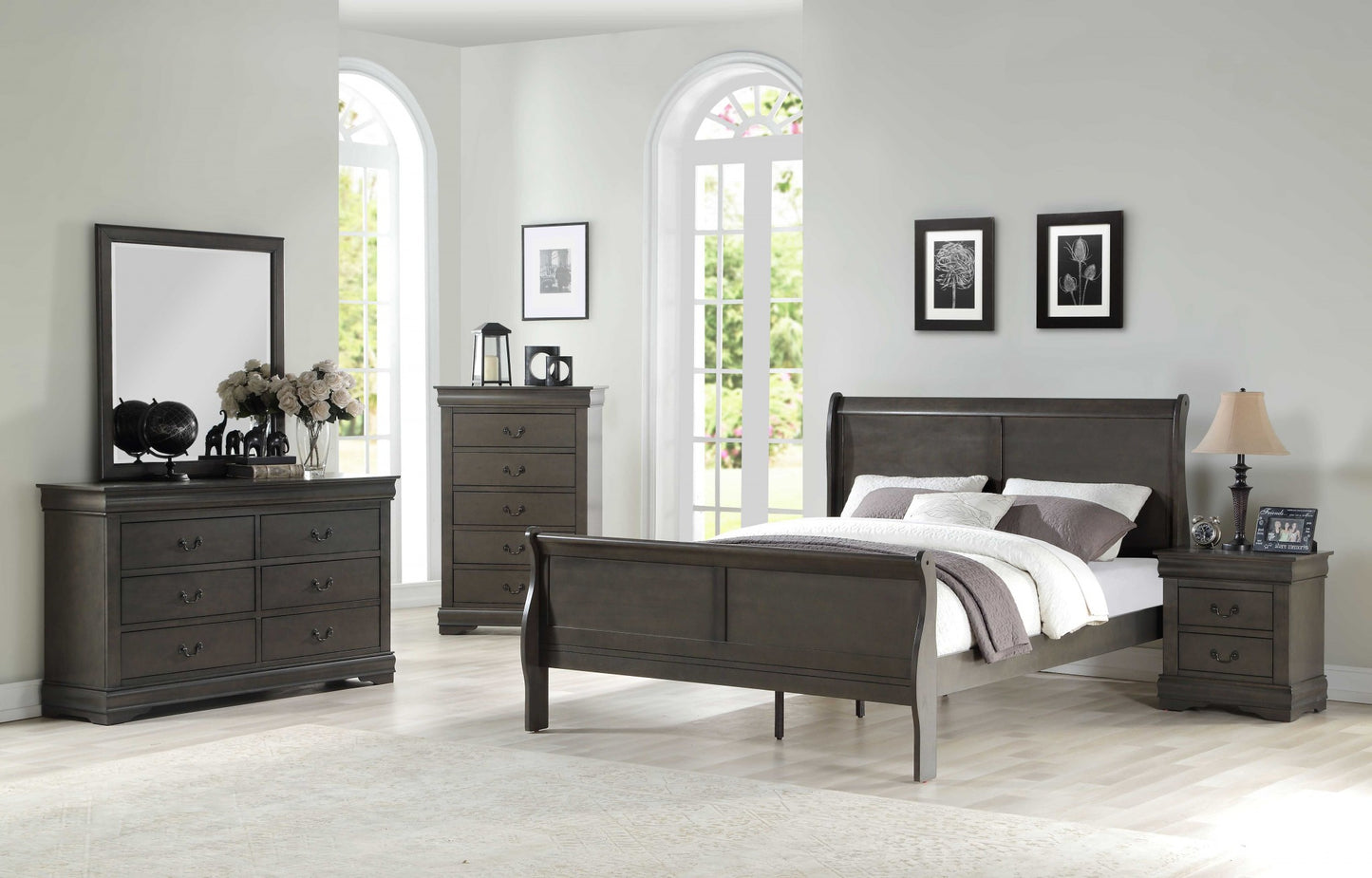 80" X 90" X 47" Dark Gray Wood Eastern King Bed-2