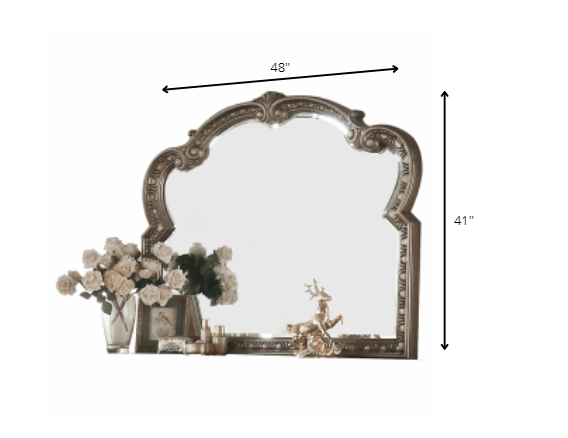 Antique Champagne Finish Baroque Style Wall Mirror-2