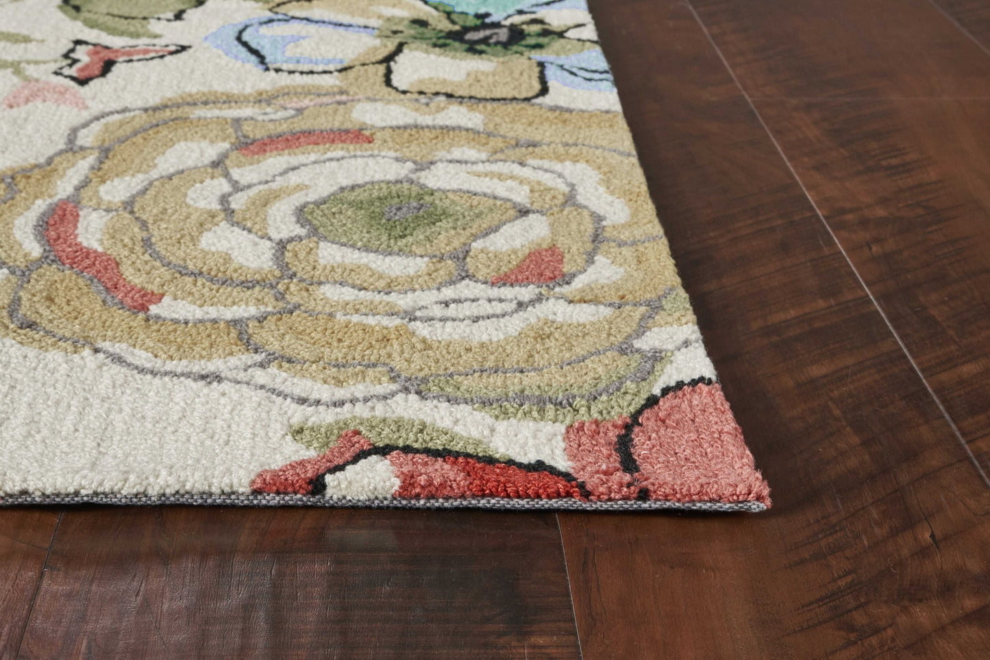 5'x8' Sand Beige Hand Hooked Oversized Floral Indoor Area Rug-3