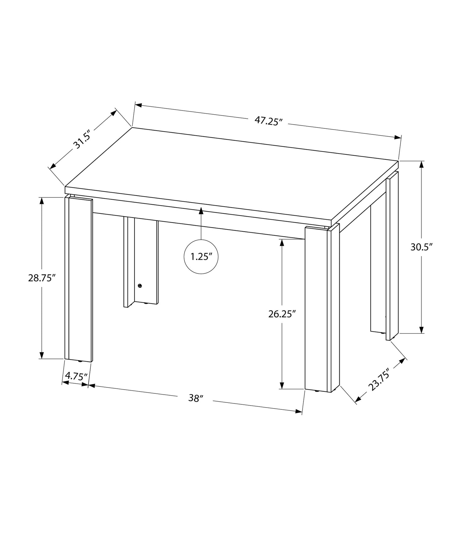 48" X 32" X 30.5 " Black Reclaimed Wood-Look Dining Table-4