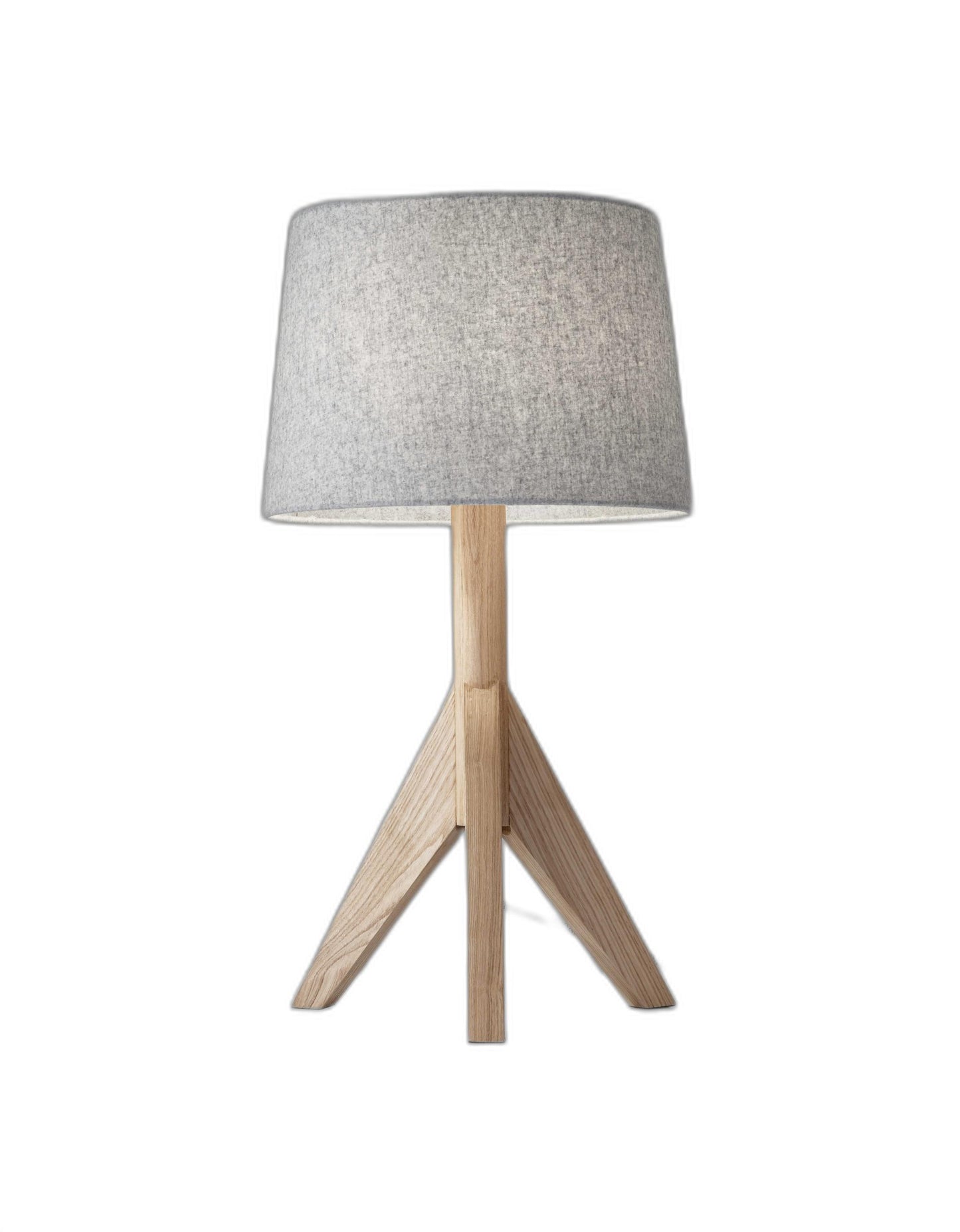 Natural Wood Tripod Base with Grey Felt Tapered Drum Shade Table Lamp-3