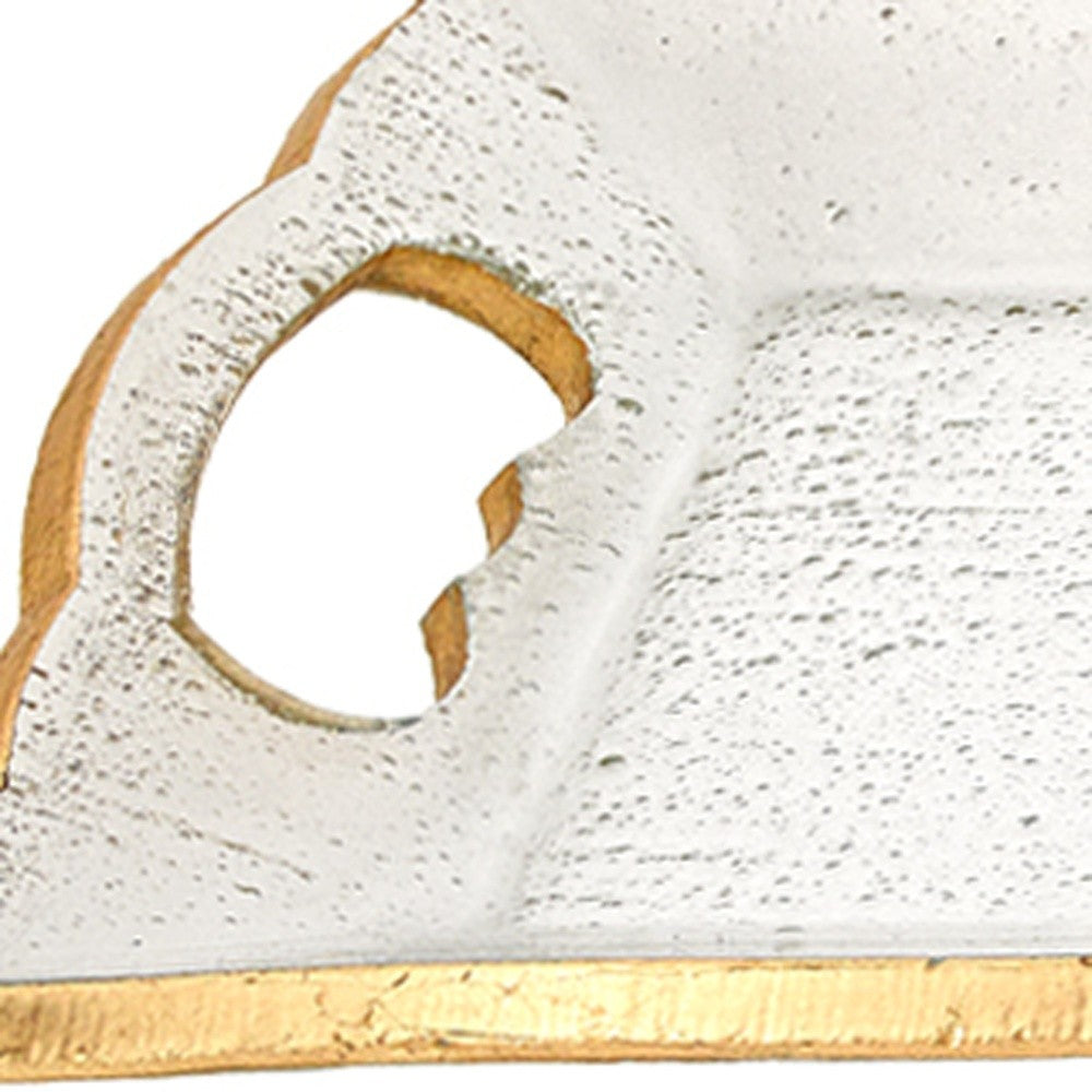 7 x 20 Hand Decorated Scalloped Edge Gold Leaf Tray With Cut Out Handles-3