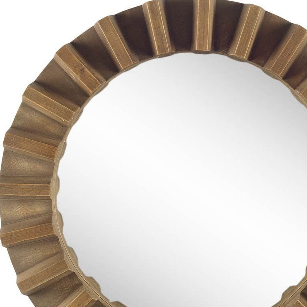 26" Round Brown Wood Frame Wall Mirror-5