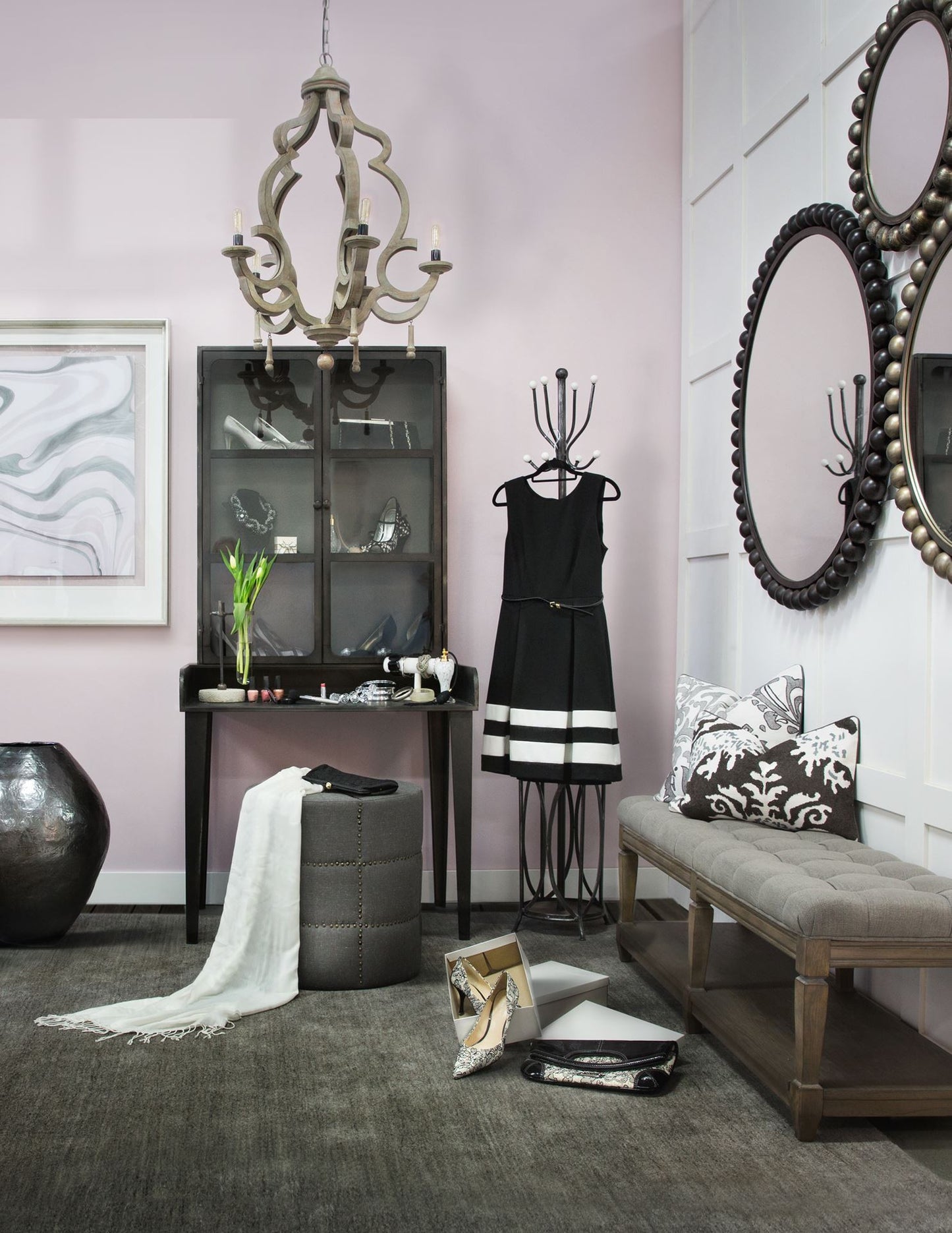 43" Round Black Metal Ball Frame Wall Mirror-4