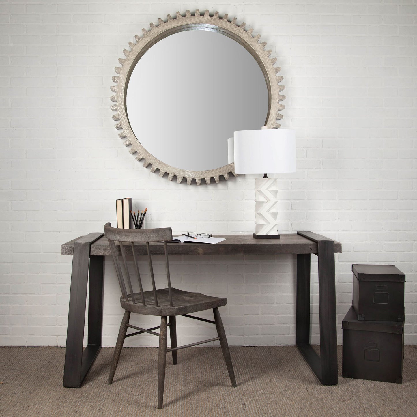 44" Round Silver Wood Frame Wall Mirror-2