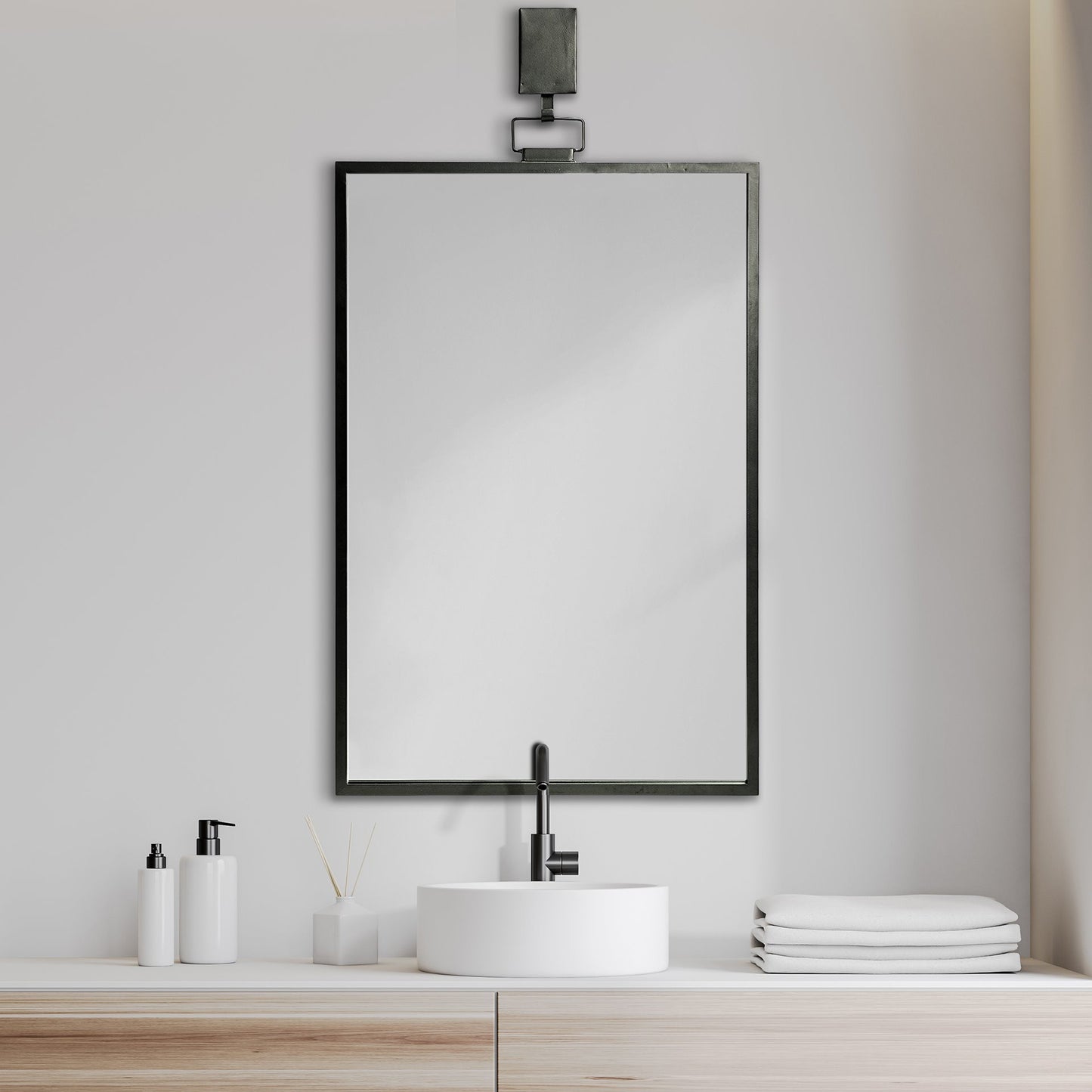 Black Gray Metal Vertical Frame Wall Mirror-5