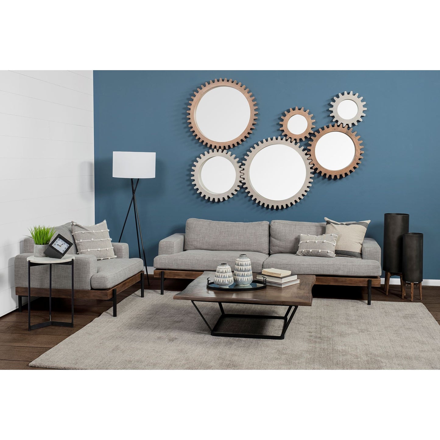 26" Round Brown Wood Frame Wall Mirror-4