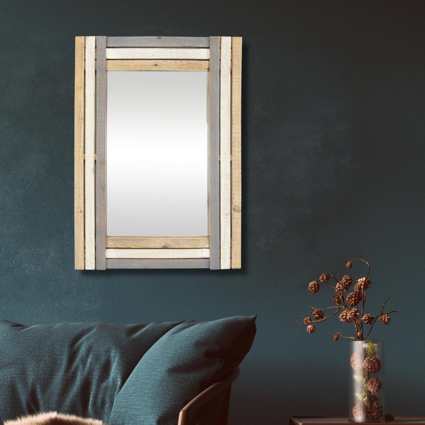 Rectangular Multicolored Wood Framed Mirror-4