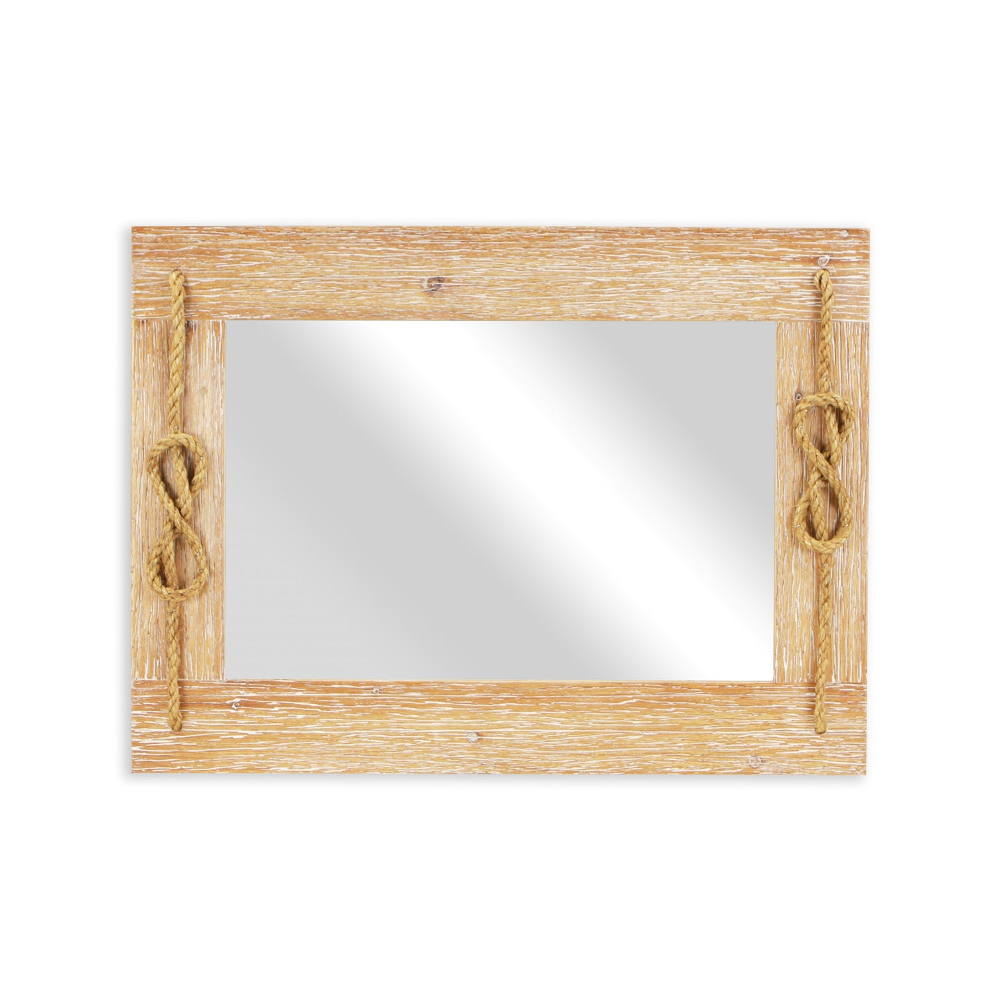 Brown Wood Finished Frame with Nautical Rope Accent Wall Mirror-4