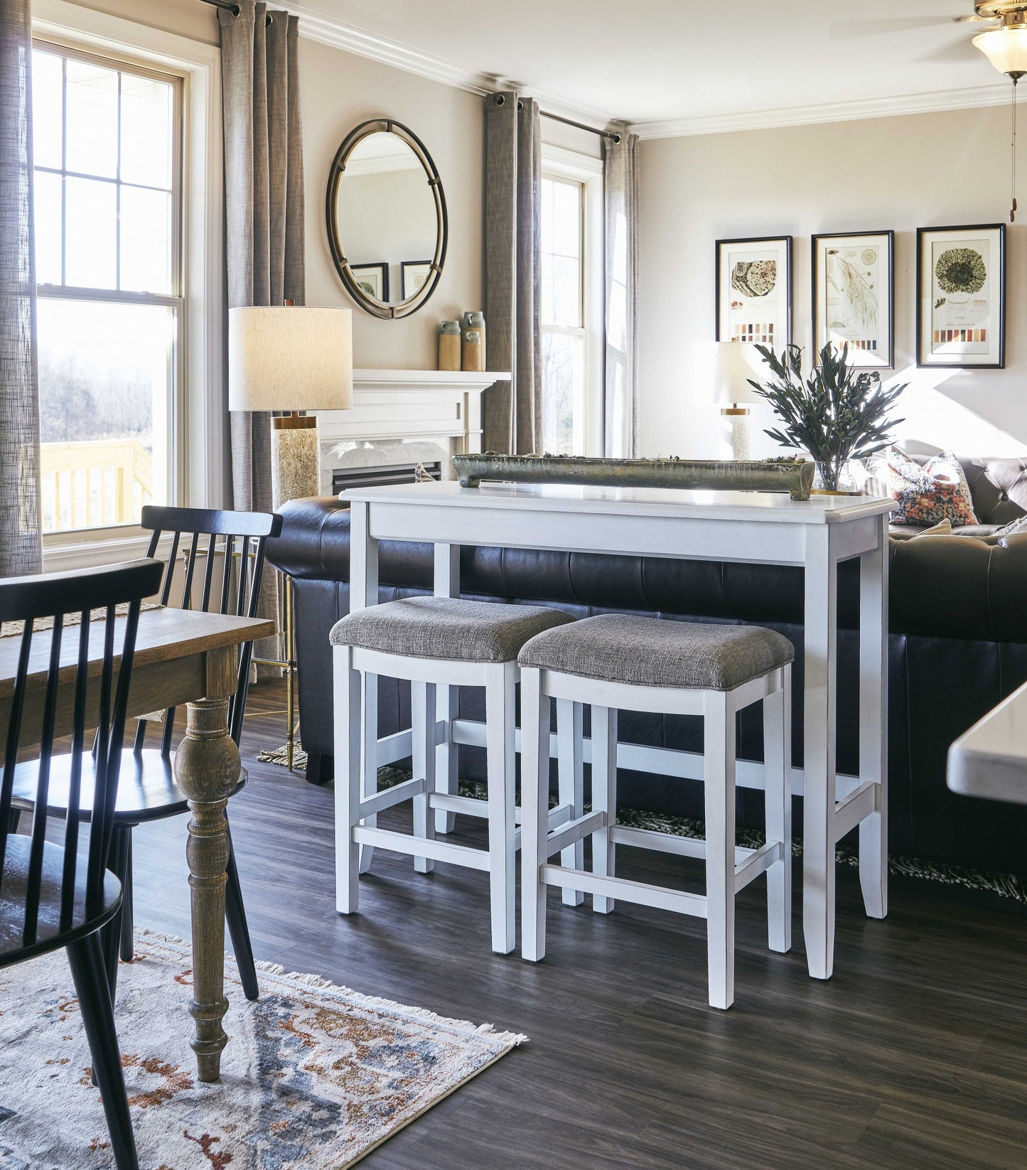 Perfecto White Finish Sofa table with Two Bar Stools-3