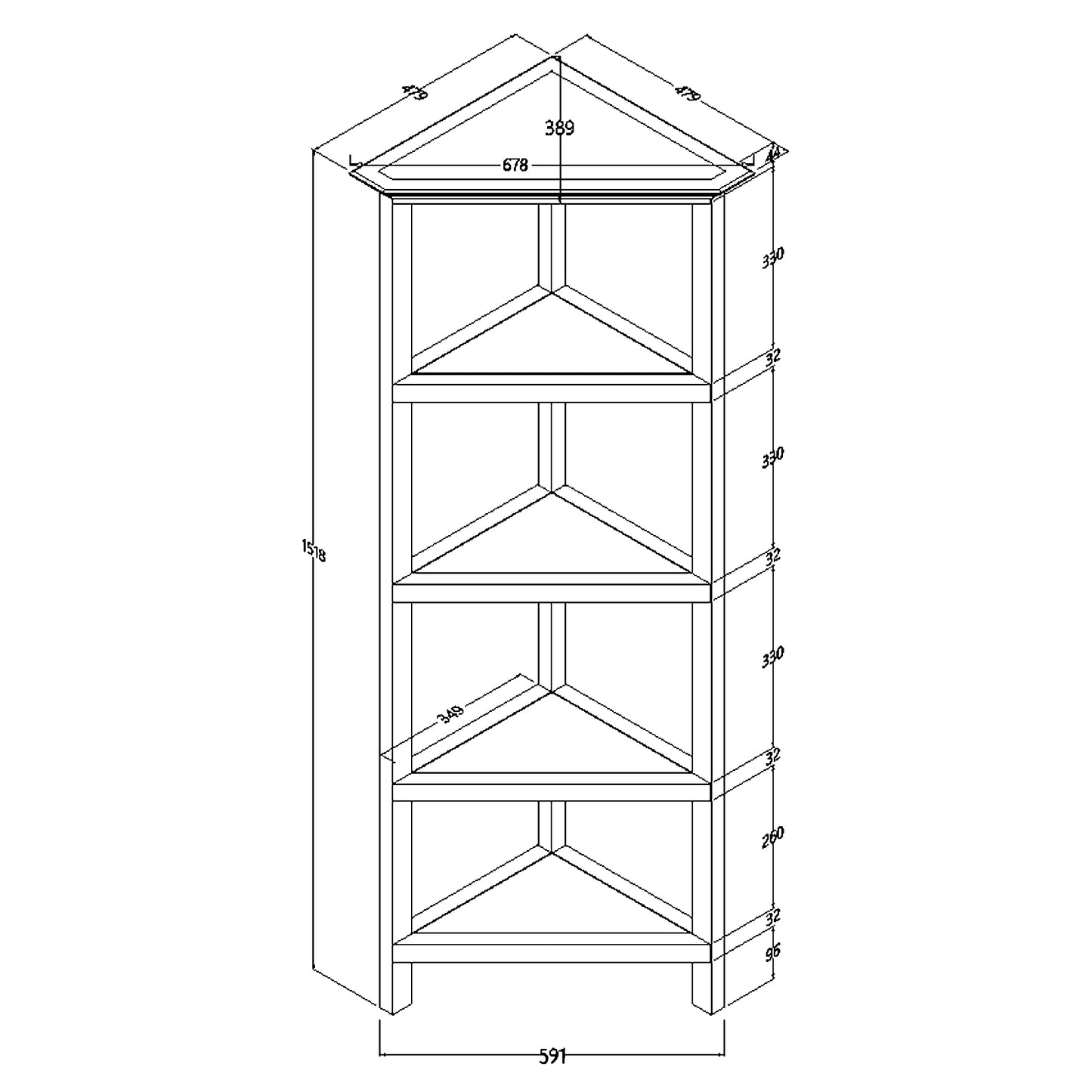 60" Bookcase with 2 Shelves in White-5