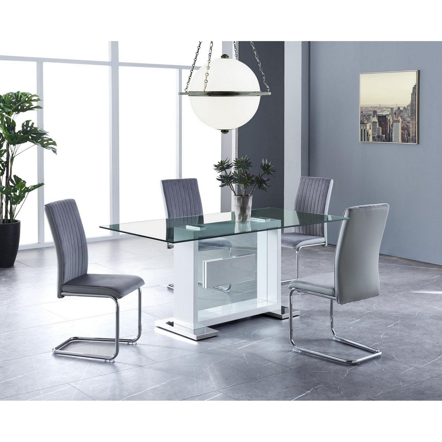 Set of 4 Two Tone Grey and Chrome Dining Chairs-4