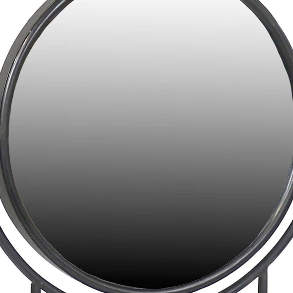 Black Tabletop Standing Round Vanity Mirror-3