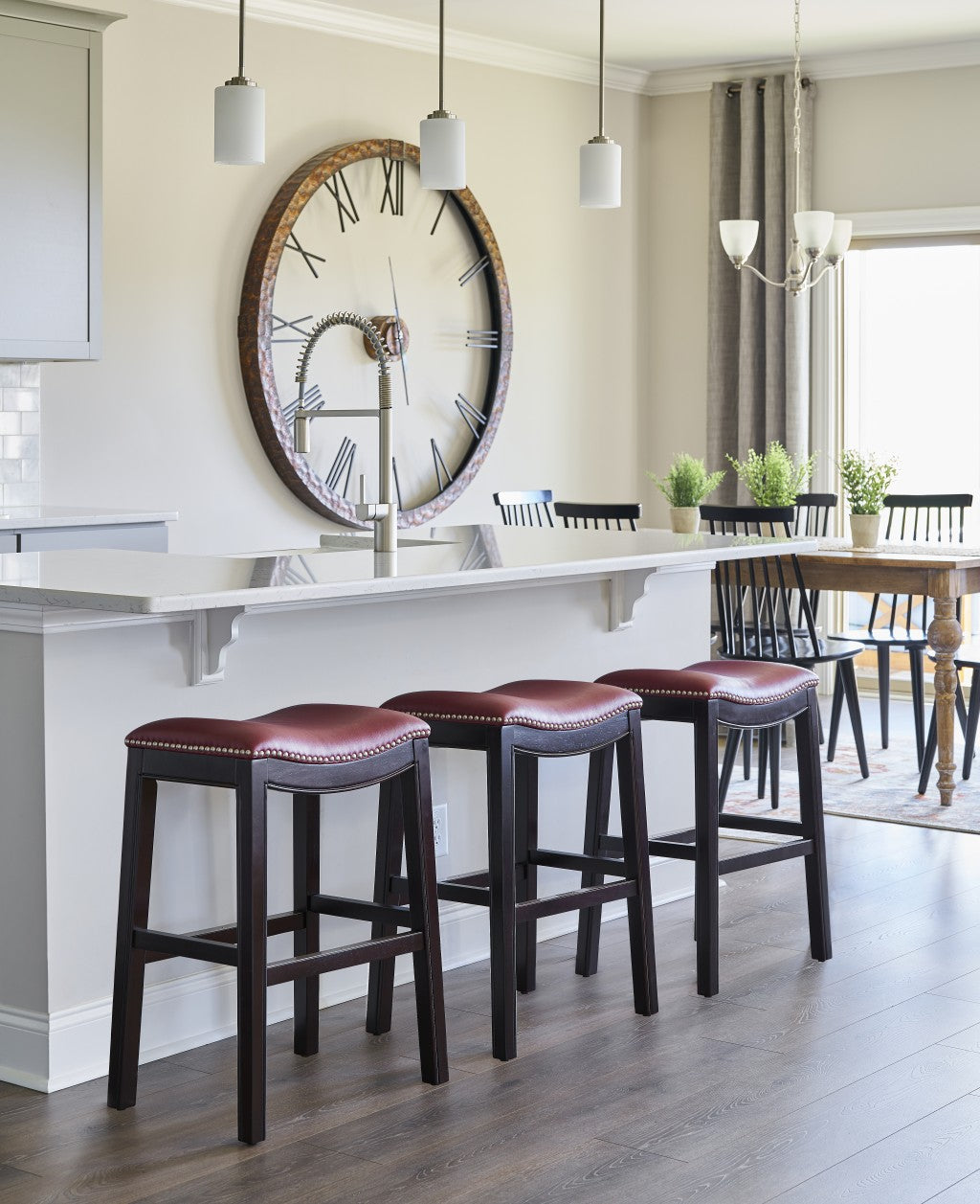 25" Espresso and Red Saddle Style Counter Height Bar Stool-4