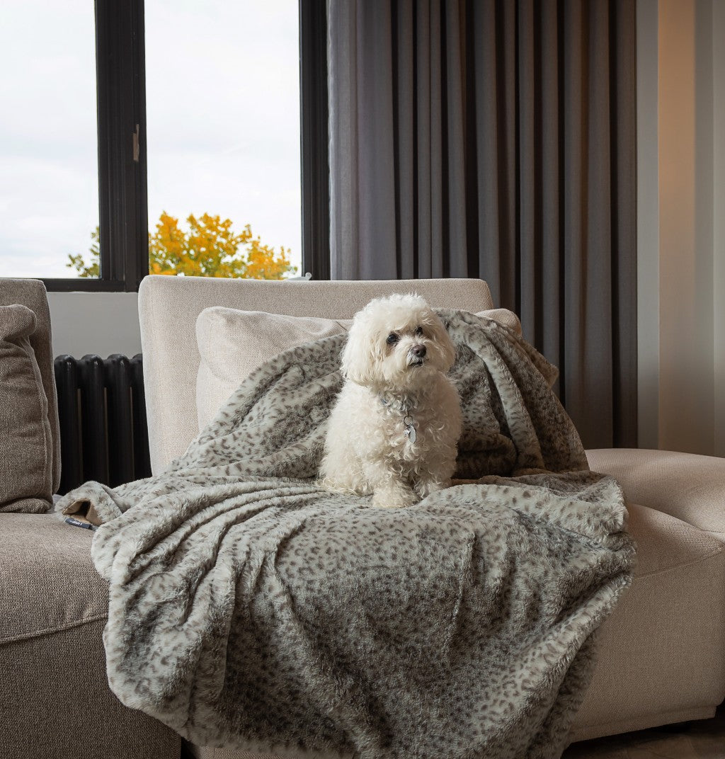 Premier Luxury Spotted Taupe and Brown Faux Fur Throw Blanket-2