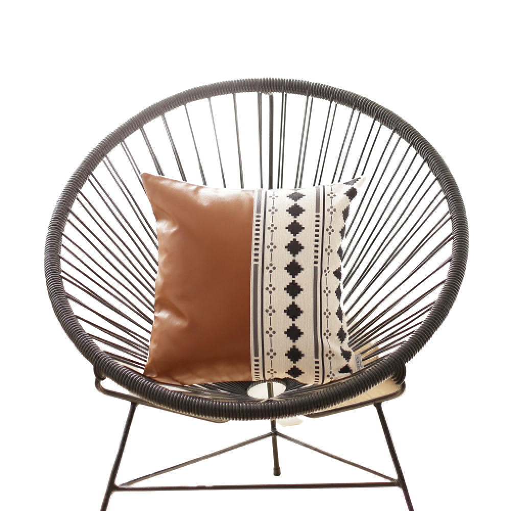 Set of 2 Half Brown Faux Leather and Diamond Patterns Lumbar Pillow Covers-2