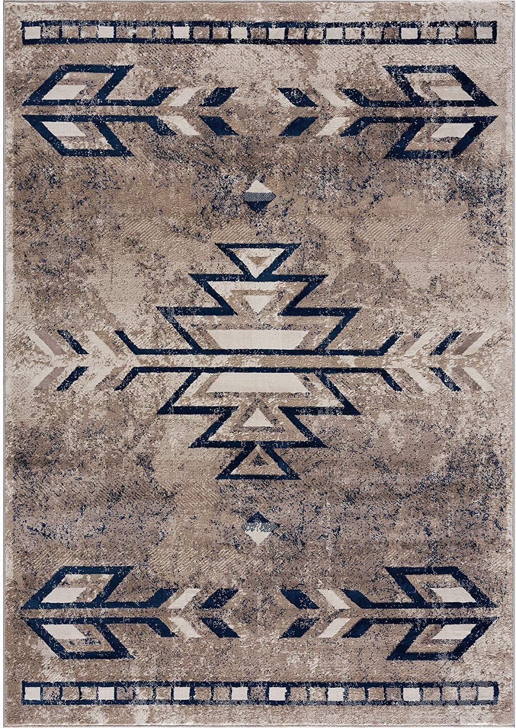 8’ x 11’ Beige and Blue Boho Chic Area Rug-5