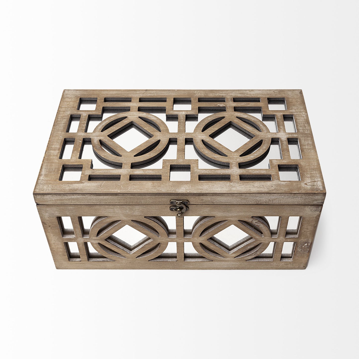 Set of Two Brown Mirrored Wooden Boxes-5