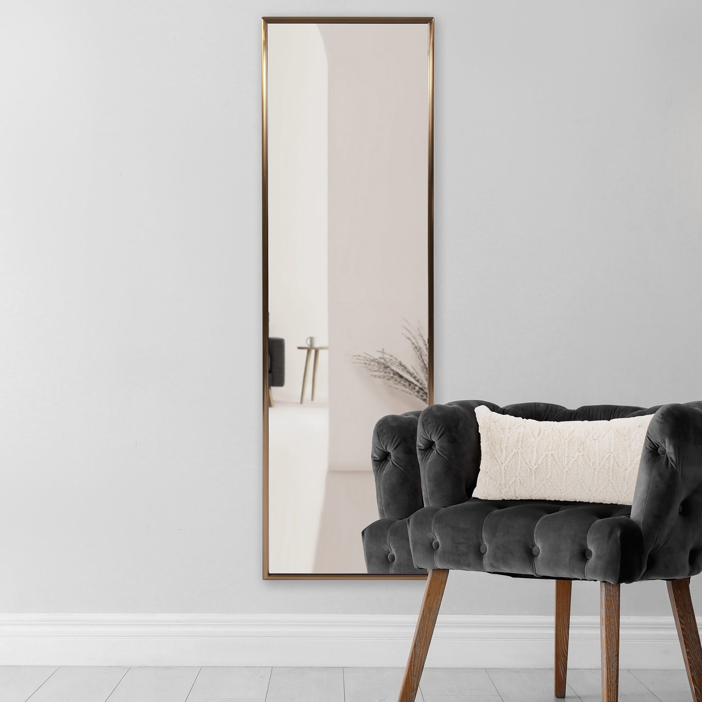 Antiqued Brushed Brass Rectangular Full Length Wall Mirror-5