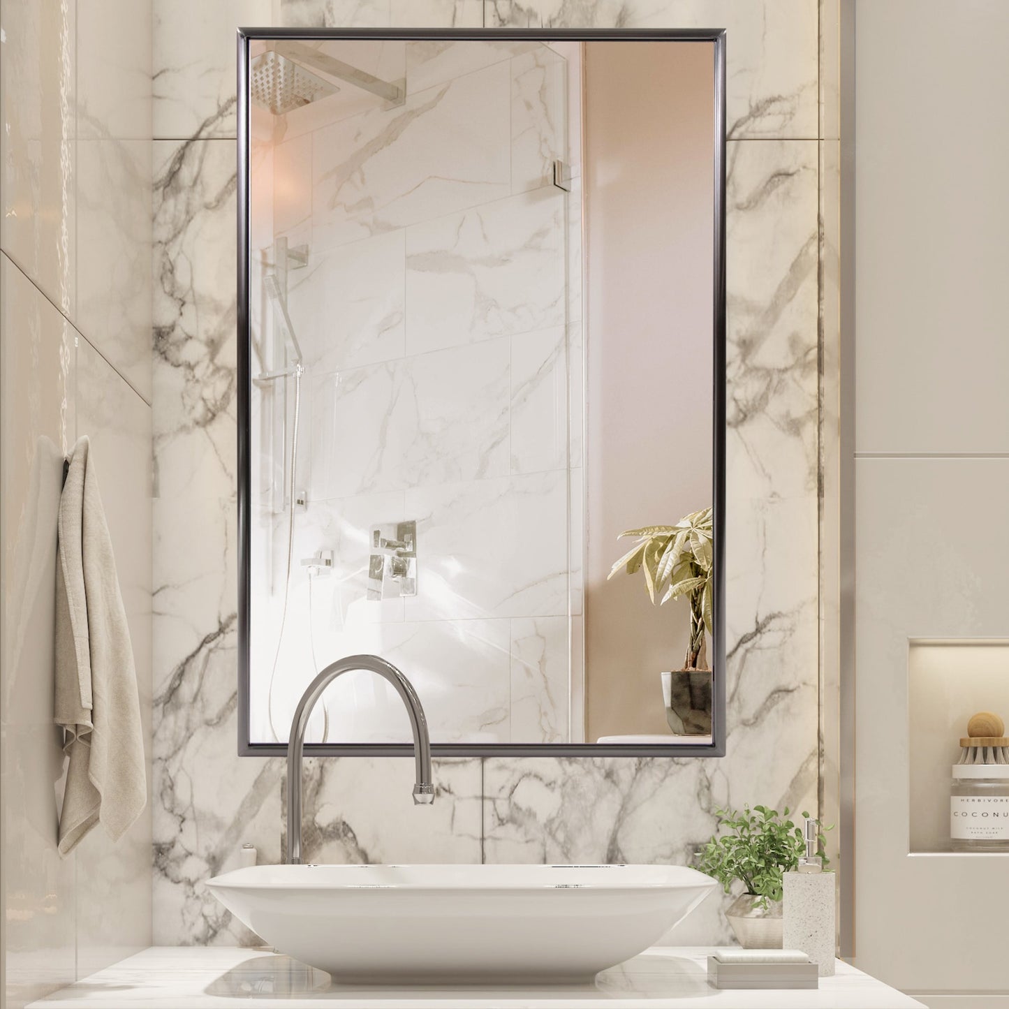 Brushed Titanium Rectangular Wall Mirror-4