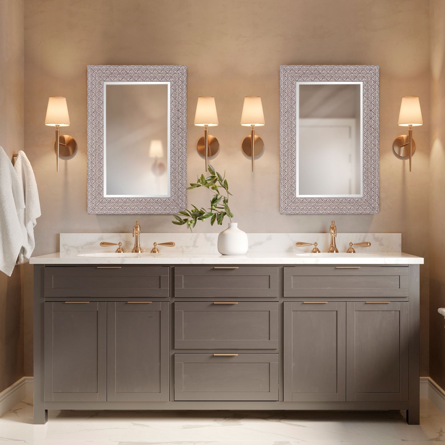 Gray Embossed Faux Wood Rectangular Mirror-3