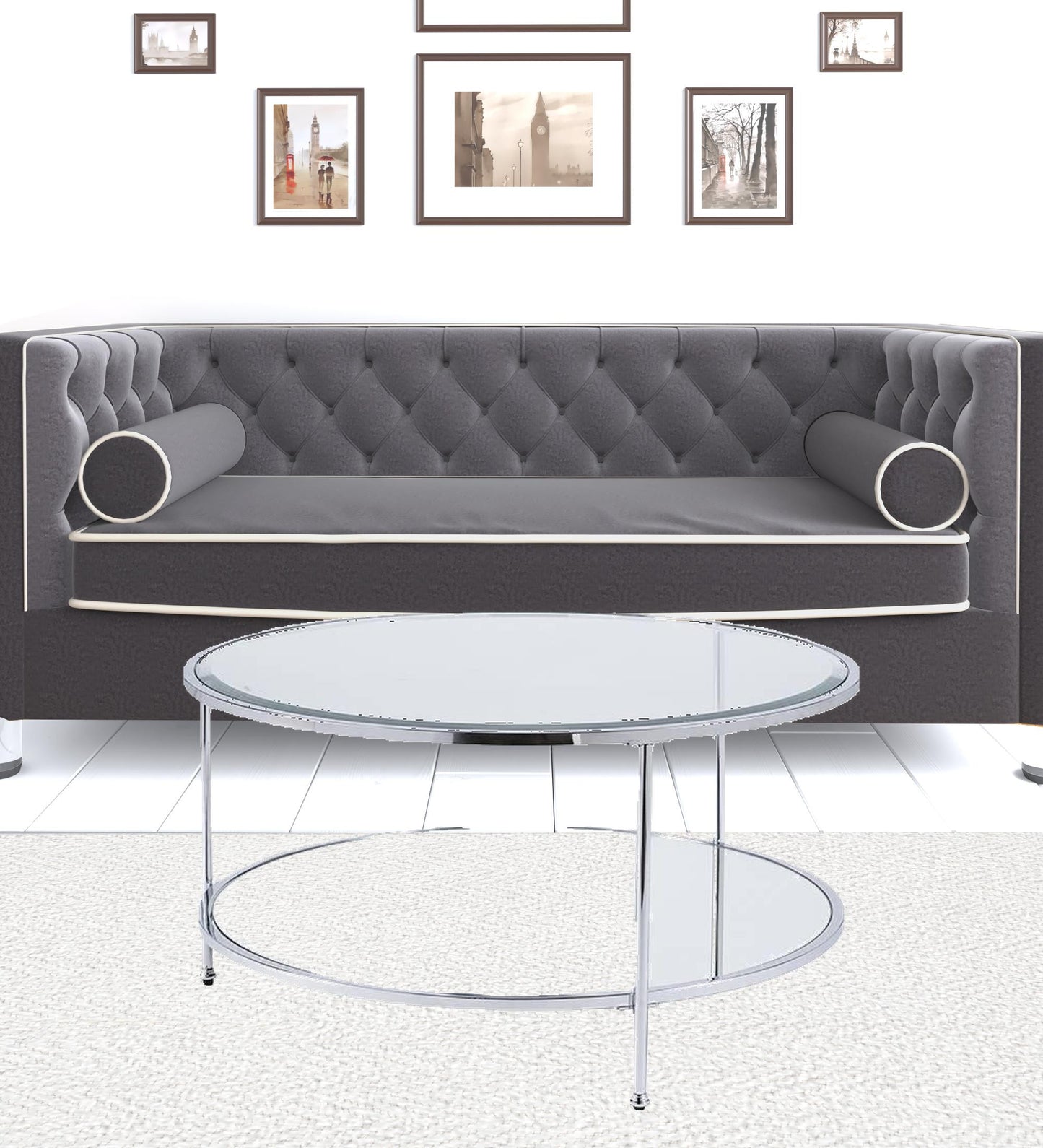34" Chrome Glass And Metal Round Mirrored Coffee Table-4