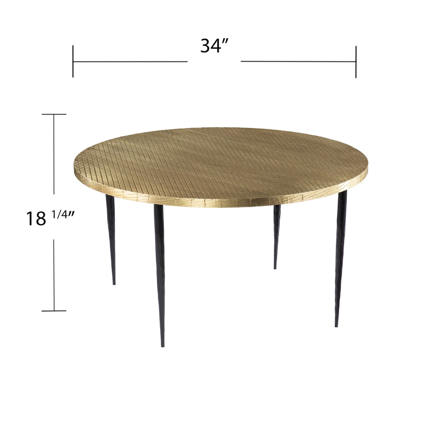 34" Black And Gold Embossed Metal Round Coffee Table-5