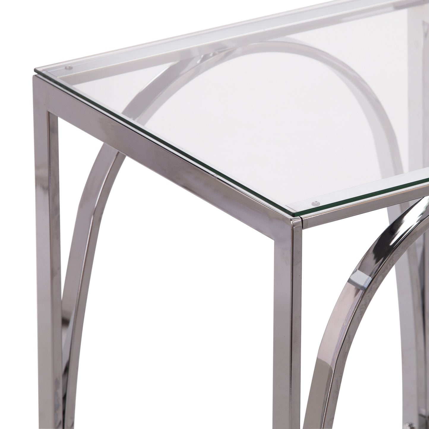 22" Chrome Glass And Iron Square End Table-5