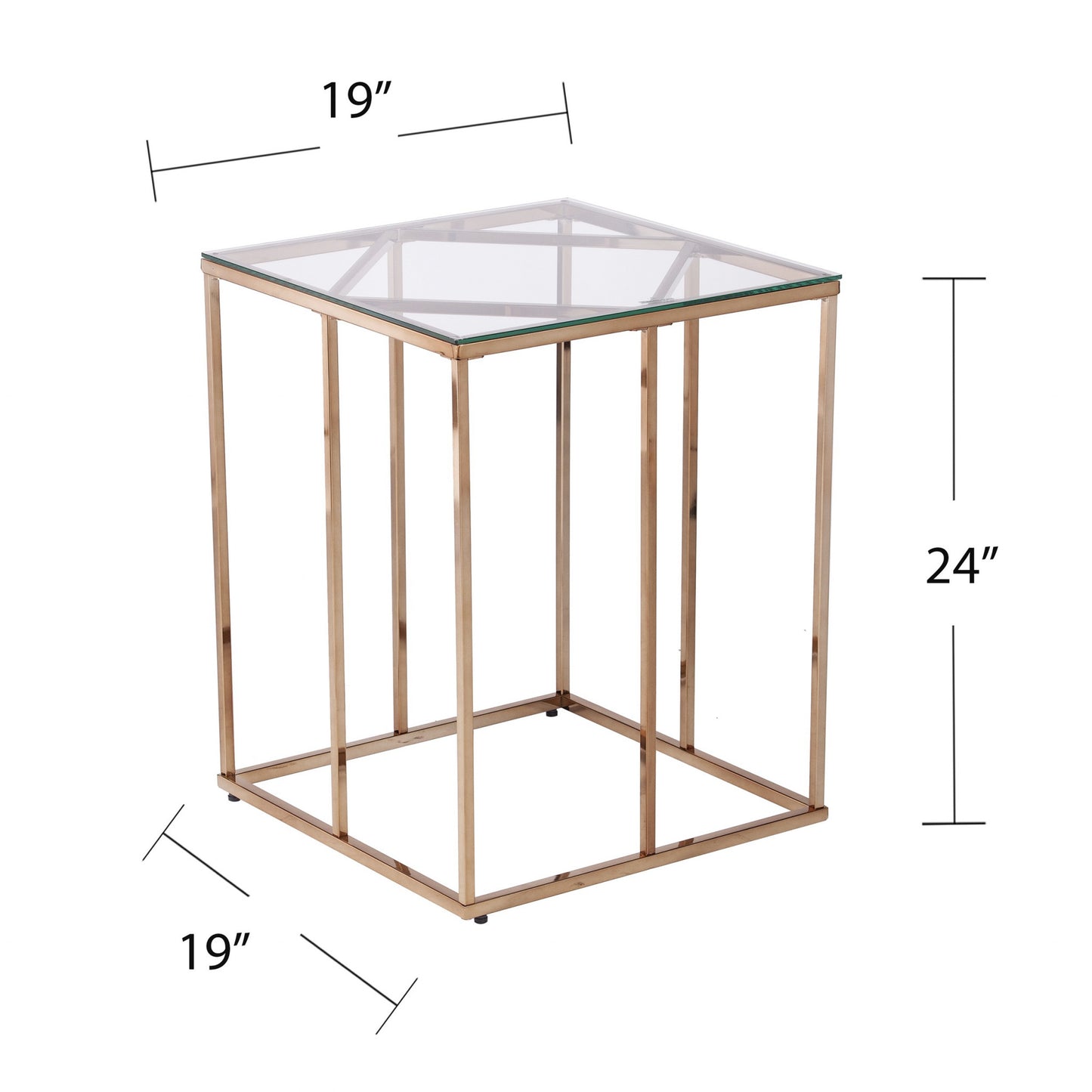 24" Champagne Glass And Iron Square End Table-5