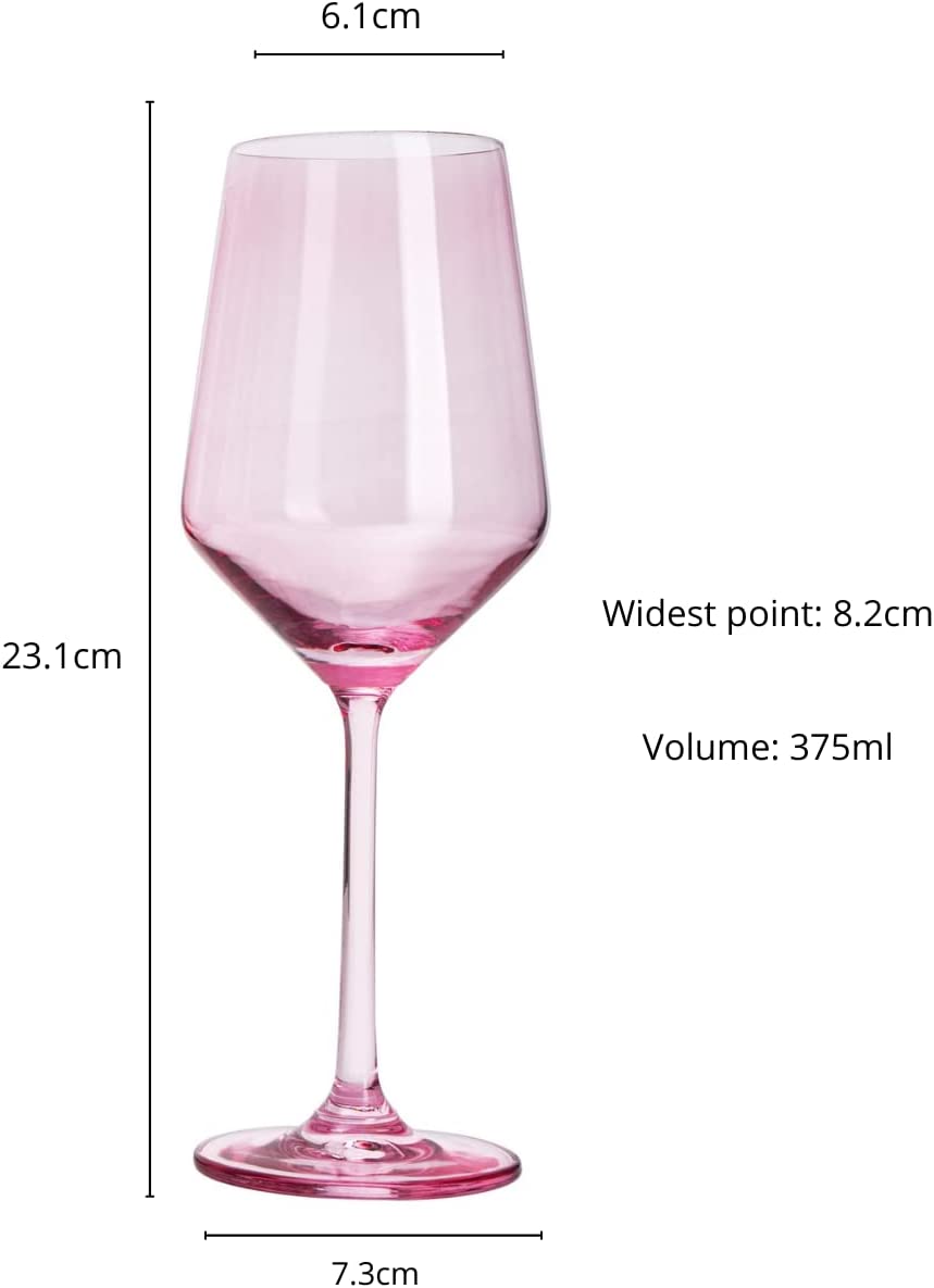 Colored Wine Glass Set,12 oz Glasses Set of 6, Unique Italian Style Tall Stemmed for White & Red Wine, Water, Margarita Glasses, Color Tumbler, Gift, Viral Beautiful Glassware (Blush Pink)-5