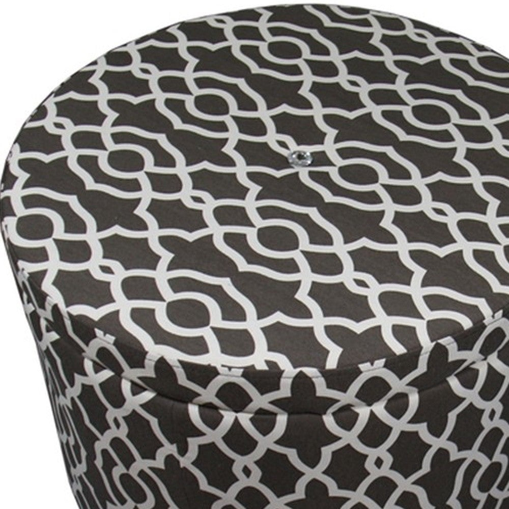 Set of Two Brown and White Lattice Round Ottomans-4