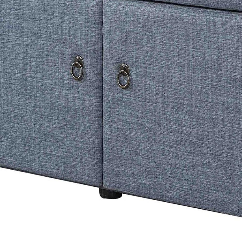 Blue Gray Linen Look Double Door Shoe Storage Bench-5