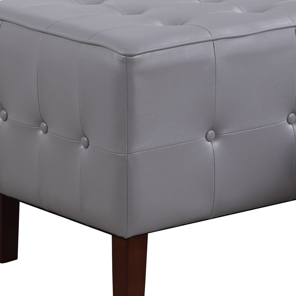 Set of Two Gray Faux Leather Tufted Stackable Ottomans-5