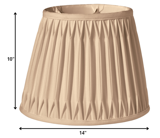 14" Vintage Gold Oval Smocked Pleat Paperback Shantung Lampshade-4