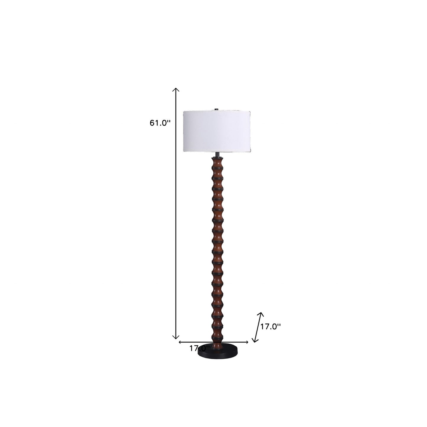 61" Dark Cherry Black Faux Wood Bubble Floor Lamp With White Drum Shade-5