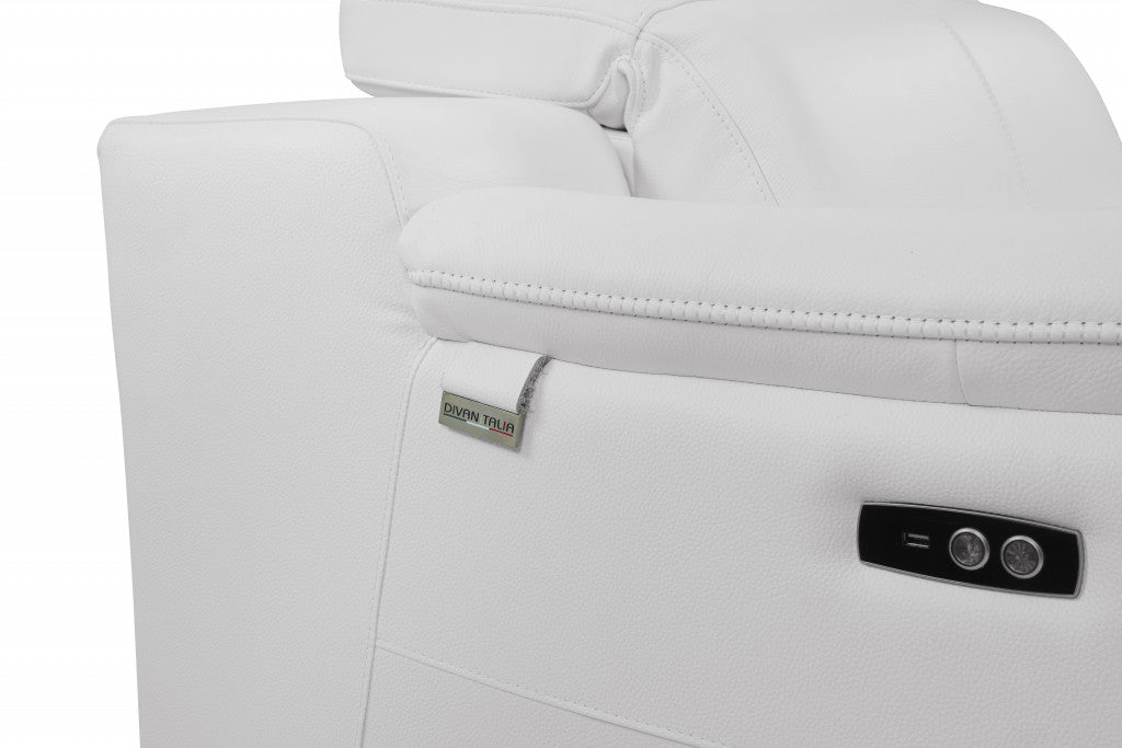 86" White Genuine Leather Reclining Sofa-4