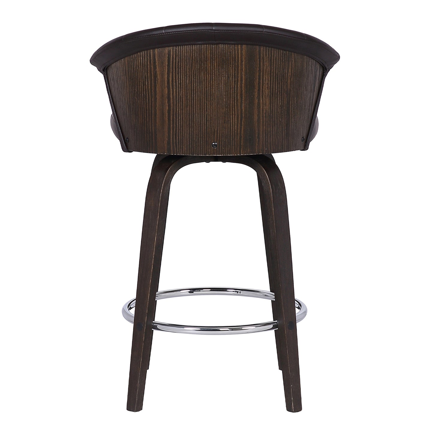 26" Dark Brown Faux Leather and Rustic Wood Back Swivel Bar Stool-5