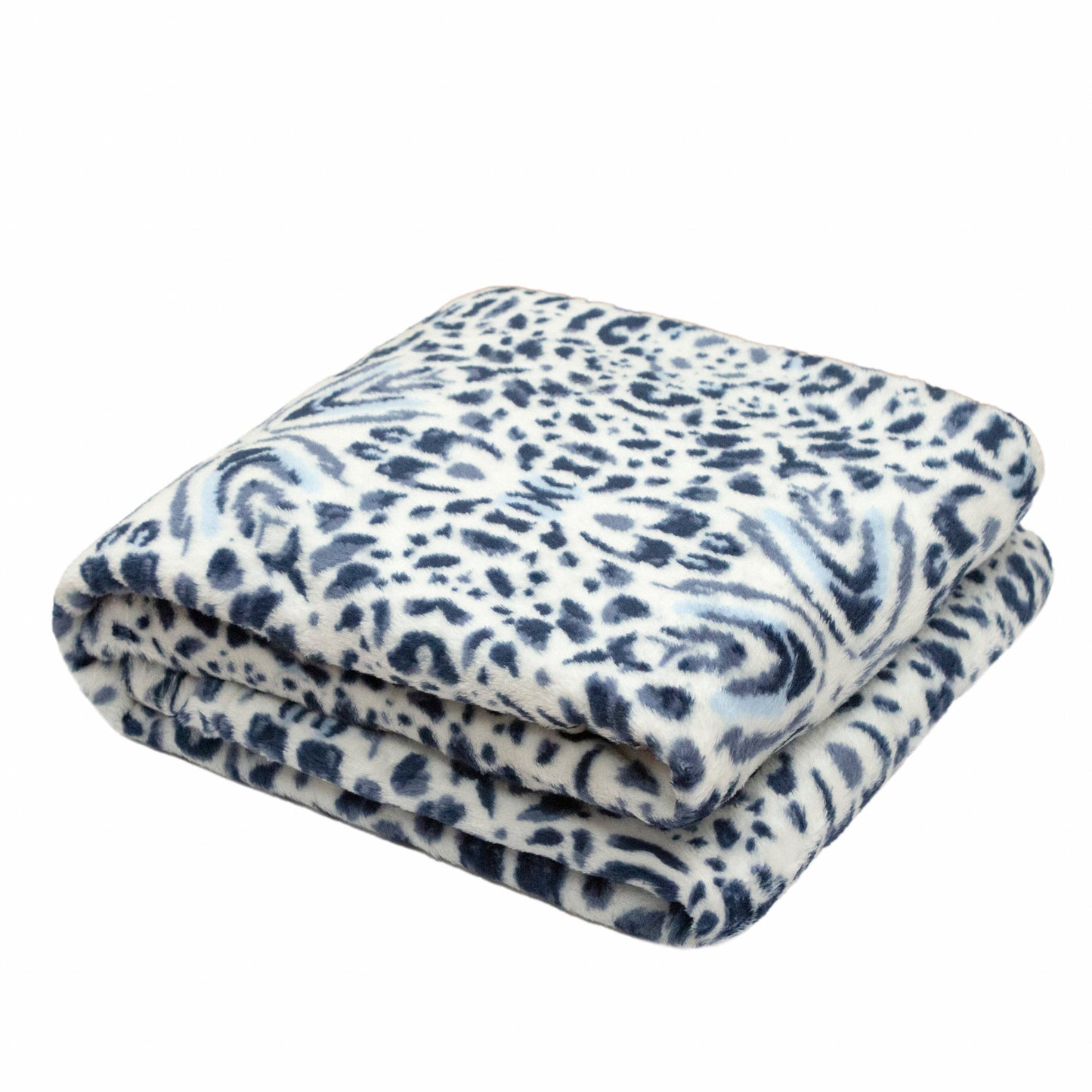 Print Navy Blue Reversible Velvet and Sherpa Throw Blanket-3