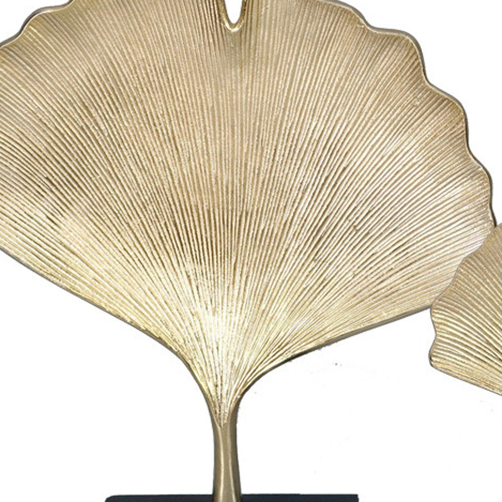 Set Of Two 15" Gold Gingko Leaf Aluminum Sculptures-5