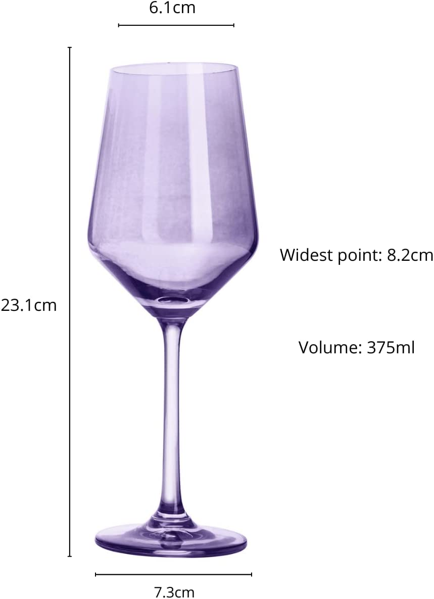 Set of 6 Colored Wine Glasses - 12 oz Hand Blown Italian Style Crystal Bordeaux Wine Glasses - Premium Stemmed Colored Glassware - Unique Drinking Glasses (6, Lavender Purple)-5