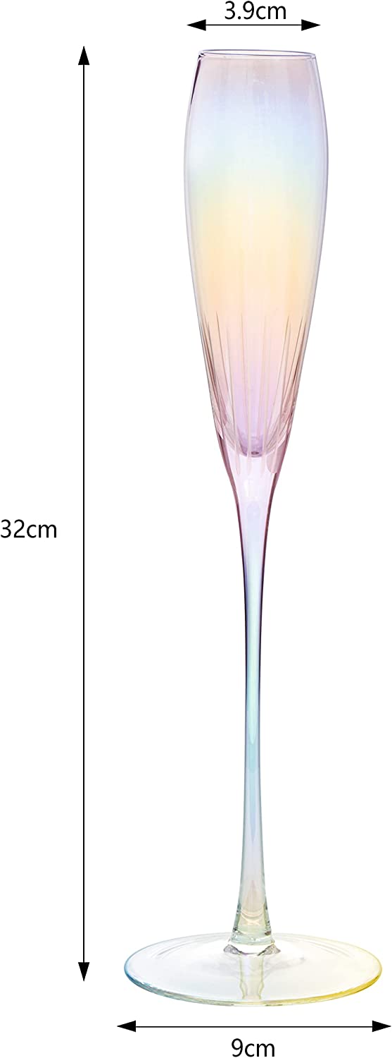 Parisian Performance Glassware French Paris Collection Crystal Pink Glasses, Red & White Wines - The Wine Savant - For Weddings Present Everyday Beautiful Gift Anniversary (Iridescent Champagne 2 set)-5