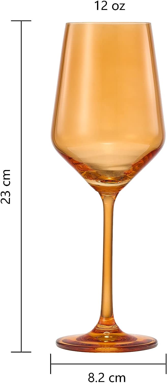 Colored Wine Glass Set,12 oz Glasses Set of 6, Unique Italian Style Tall Stemmed for White & Red Wine, Water, Margarita Glasses, Color Tumbler, Gift, Viral Beautiful Glassware (Amber)-6